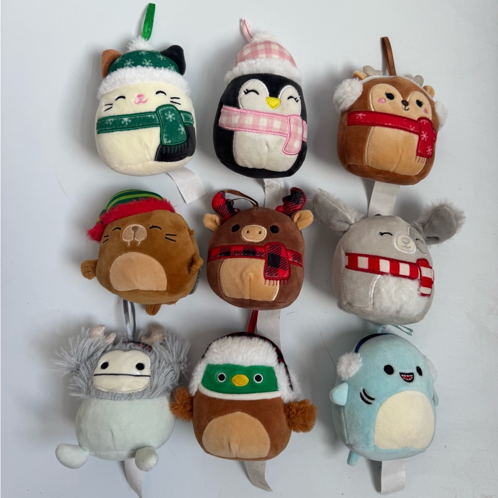 Squishmallow Mini 4” Plush Animal Ornaments Set of 9